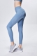 Solid Light Blue Women Mesh Splicing Sport Yoga Pants  with Pocket  High-waist Leggings