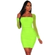 Women Solid Color Square Collar Mesh Long Sleeve Lady's Bodycon