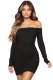 Women Solid Black Off-shoulder Long-Sleeve Mini Dress
