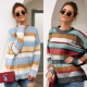  long-sleeved striped colored knitted  women's pullover 