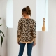 Women Leopard Print Patchwork Block Netted Texture Pullover Sweater Khaki