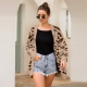 Women Long Sleeves Leopard Print Knitting Cardigan