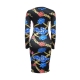 Blue O-neck Long Sleeve Women Bodycon Print Dress