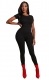 Black  Women Short Sleeve Solid Bodycon Jumpsuits
