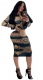 Hot Print Dress Front With Zipper Nightclub Dress Black Gold
