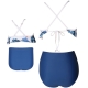 Blue Printed Top and Solid Bottom High Waist Swimwear Set