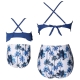 Blue Solid Ruffled Top and Floral Printed Bottom High Waist Swimwear Set