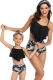 Black Solid Ruffled Top and Floral Printed Bottom High Waist Swimwear Set