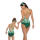 Green Floral Printed Strappy Front Knot One Piece Swimsuit 