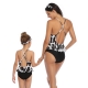 Black Floral Printed Strappy Front Knot One Piece Swimsuit 