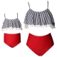 Striped White Tassel Top Red Solid Bottom Two Piece Swimsuit 