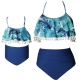 Blue Floral Printed Tassel Top Solid Bottom Two piece Swimwear 