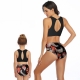 Black Front Knot Vest Floral Printed Bottom Two Piece Swimsuit