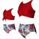 Red Front Knot Vest Floral Printed Bottom Two Piece Swimsuit