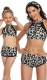 Leopard Printed Front Zipper and mesh Two Piece Swimsuit 