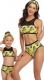 Yellow Printed Black Mesh Top Hollow Out Back Two Piece Swimsuit