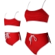 Red Solid White Trim Two  Piece Suspender swimsuit
