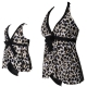 Black Leopard Printed Front Knot Bow and Solid Bottom Swimsuit 