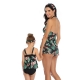 Green Printed Front Knot Bow and Solid Bottom Swimsuit 