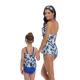 Blue Printed Front Knot Bow and Solid Bottom Swimsuit 