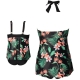 Green Printed Front Knot Bow and Solid Bottom Swimsuit 