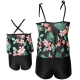 Black Floral Printed Top and Solid Bottom Two Piece Swimsuit