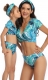 V-neck Blue Floral print Short Sleeve  Swimsuit Set