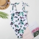 Green Floral Print Halter Knot One Piece Swimsuit