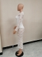 White Caged Long Sleeve  Lace Bodycon Dress O-neck Bodysuit Dress 
