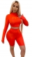 Orange/Black Sexy Women Long/ Short Sleeves Backless Lacing Crop Top Set