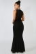 Black Elegant Rhinestone Sleeveless Long Dress Evening Dress Special Occasion wear