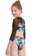 Long Sleeve Mesh Patchwork Printed Parent-Child Swimsuit