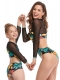 Long Sleeve Mesh Patchwork Printed Parent-Child Swimsuit