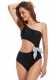 One-Shoulder Solid Color Hollow Out Swimsuit with Bow Tie