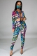 Women long sleeves leopard bodycon club party casual jumpsuit pants set 2pc