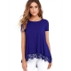 Women's Lace Short Sleeve V-Neck T-Shirt Loose Casual Summer Tee Tops