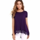Women's Lace Short Sleeve V-Neck T-Shirt Loose Casual Summer Tee Tops