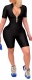 Women's Half-sleeve Zip High Neck Above Knee Solid Causal Bodycon Jumpsuit