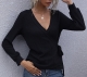 Women's Simple V-Neck Pullover Soft Knit Tie Waist Sweater