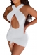 Women's Criss Cross Cut Out Backless Halter Short Dress Sexy Y2K Fashion Side Lace Up Summer Mini Dresses
