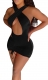 Women's Criss Cross Cut Out Backless Halter Short Dress Sexy Y2K Fashion Side Lace Up Summer Mini Dresses