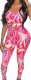 Women's Casual One Piece Jumpsuits Spaghetti Strap Bandage Tropical Floral Print Rompers Party Skinny Long Pants