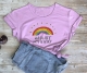  Women's Radiate Rainbow Graphic Print Tee Round Neck Short Sleeve T Shirt 