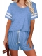 Women's Lounge Sets Pajama Shorts 2 Piece Outfits Sweatsuit Short Sleeve Pullover Tops and Sweatpants Tracksuit