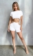Solid Color O-neck Crop Top with Strappy Slim Shorts Set