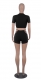 Solid Color O-neck Crop Top with Strappy Slim Shorts Set
