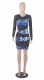Long Sleeve Printed Front-Mesh Patchwork Bodycon Dress