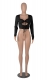 Women Knitted Long Sleeve Sexy Cut-Out Halterneck Crop Top