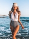 Women Halter Color Block Low Cut One-Piece Swimsuit