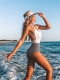 Women Halter Color Block Low Cut One-Piece Swimsuit